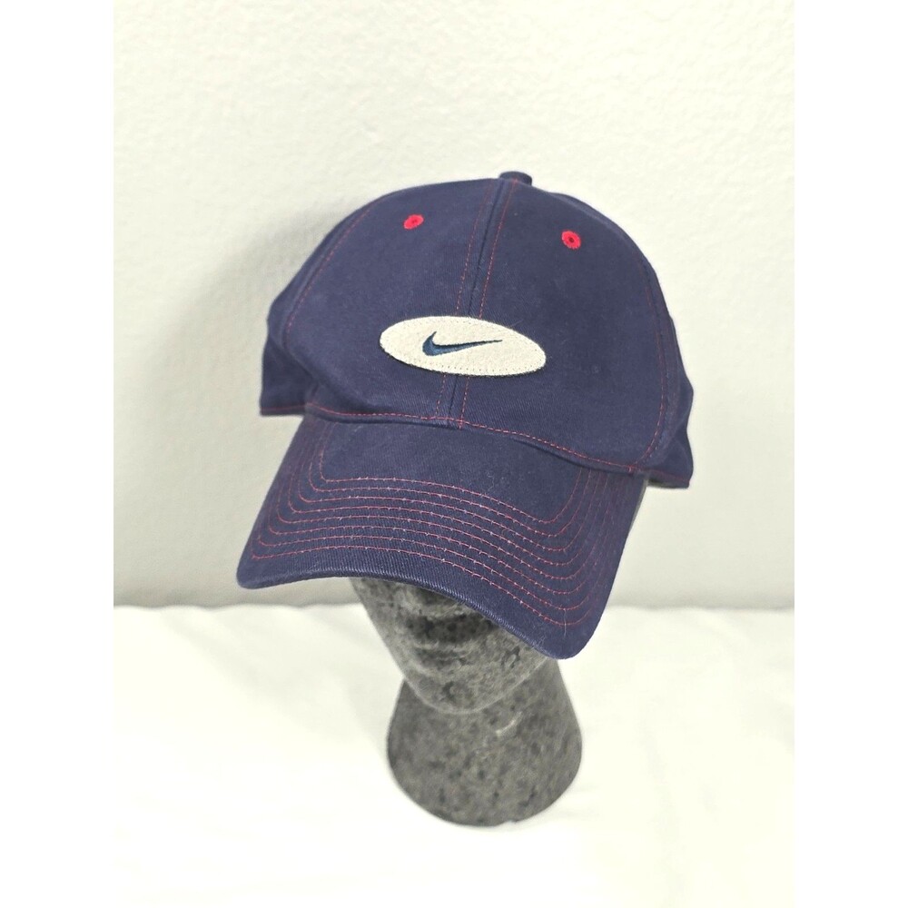 Vintage Nike Swoosh Center Logo Hat Cap Navy & Red Cotton One size Y2K